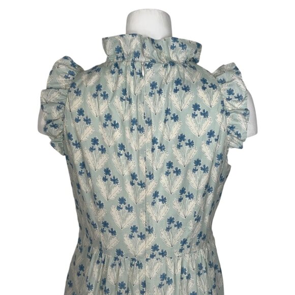 Sara Campbell Ruffle Dress 8 Blue Floral Mini Tiered Sleeveless Pockets Coastal - Picture 9 of 12